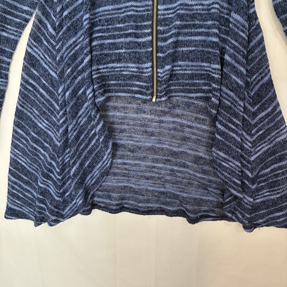 Comfy USA Sheer Cardigan Womens Medium Blue Striped Zip Up High Low Boho Coastal - Picture 6 of 10